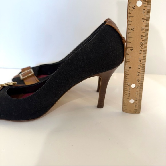 Kate Spade Black Felt Fabric Leather Rhinestone Office Open Toe Heels Size 6 B - Picture 10 of 10